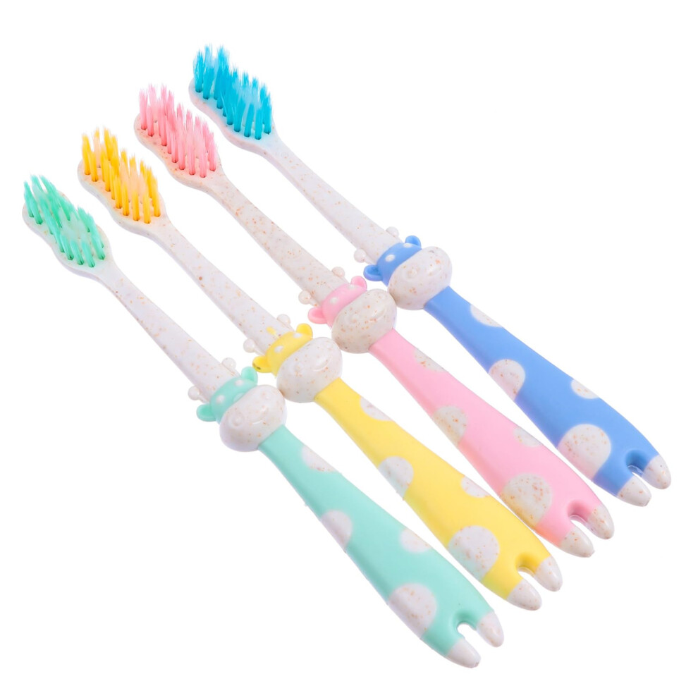 Baby Toothbrush with Soft Bristles, Cartoon Handle, Detachable Head, Protective Guard, 4pcs Set