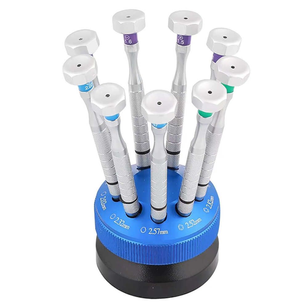 Precision Screwdriver Set For Eyeglass With Colorcoded Handles And Rotatable Base, 9Pcs 9053599582779