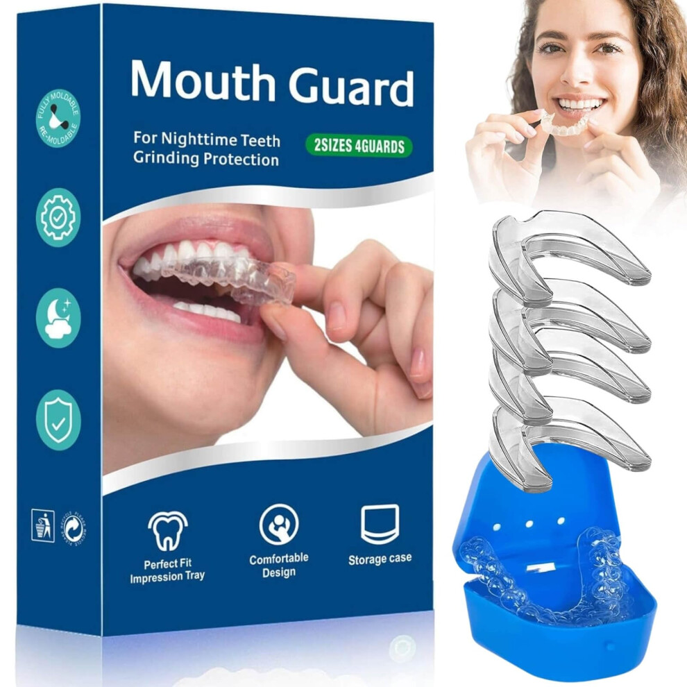 White Mouth Guard For Teeth Grinding Nighttime Clenching, 4 Pcs Custom Moldable Reusable With Case