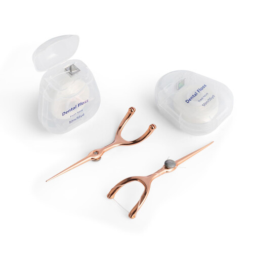 Dental Floss Kit with Dual Stainless Steel Holders, Replaceable Mint Rolls, Travel Case