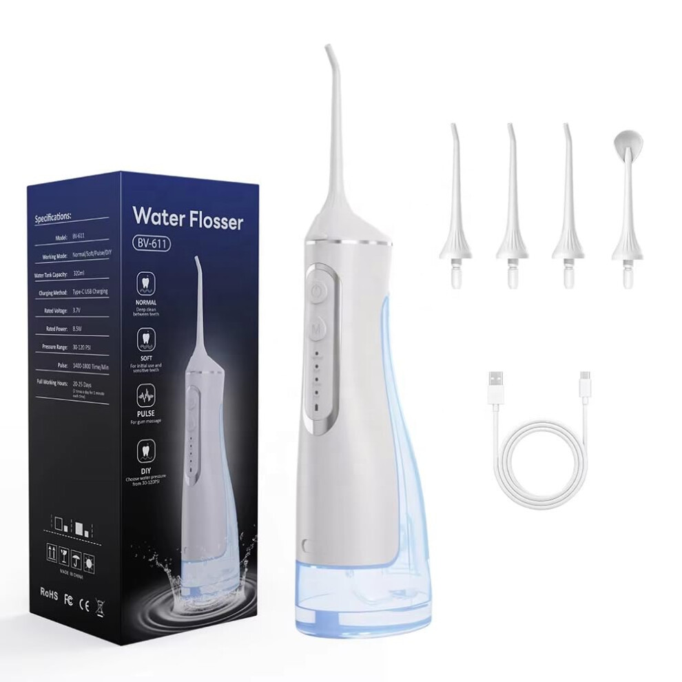 Cordless Water Flosser with Large Capacity Tank, USBC Fast Charging, IPX7 Waterproof for Travel, Braces and Gums