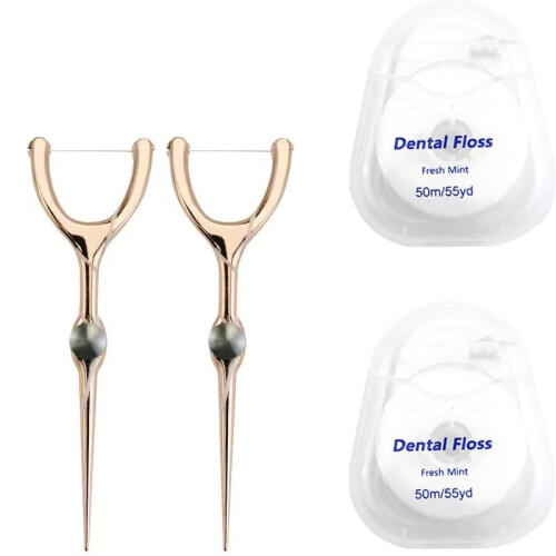 Dental Floss Kit with Dual Stainless Steel Holders, Replaceable Mint Rolls, Travel Case 2