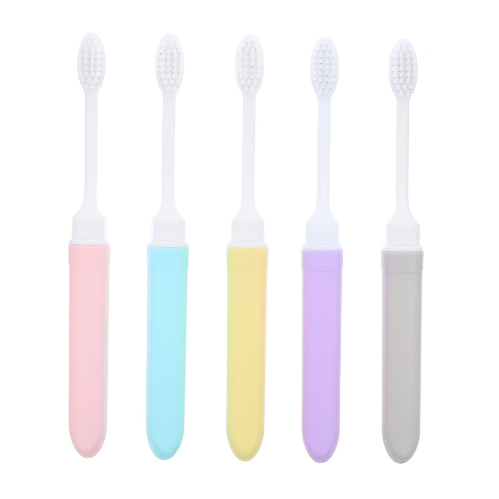 5pcs Folding Travel Toothbrush Kit Soft Bristle Ergonomic Grip Compact Design for Adults Mixed Colors