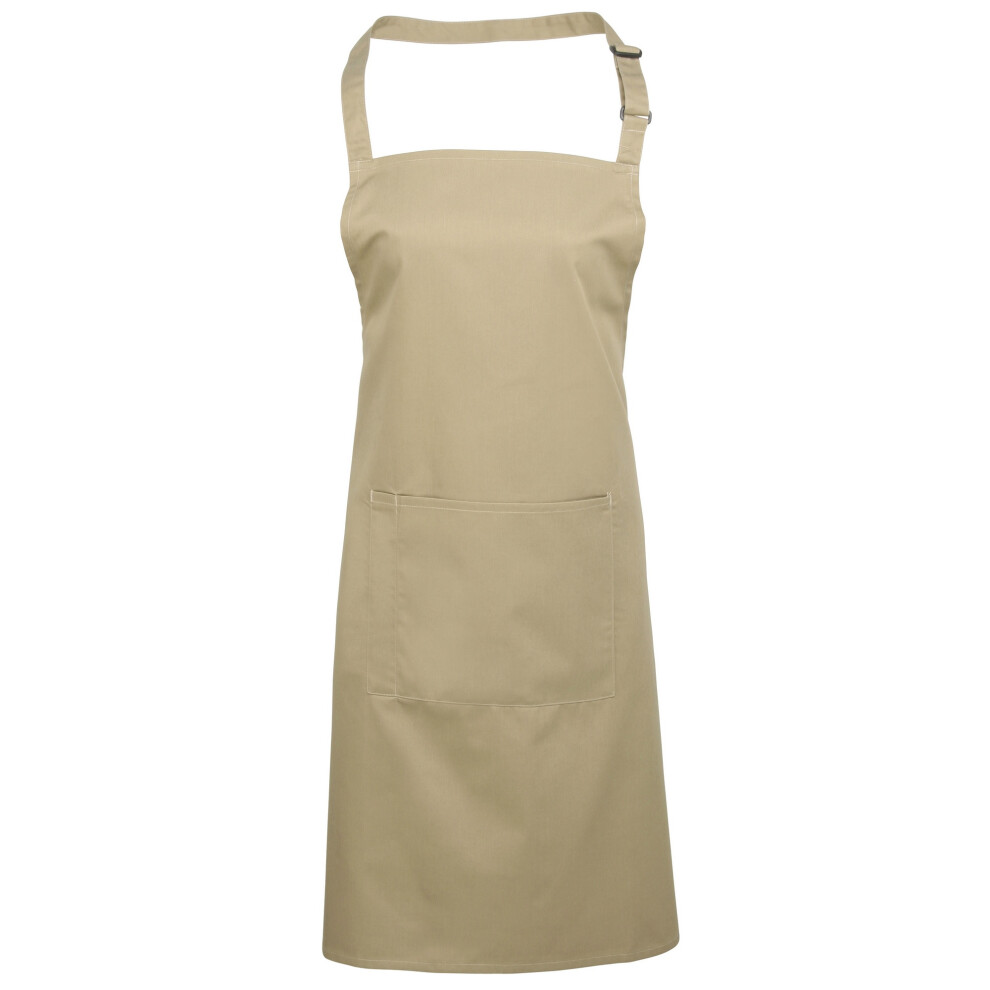 Premier (One Size, Khaki) Ladies/Womens Colours Bip Apron With Pocket / Workwear (Pack Of 2)