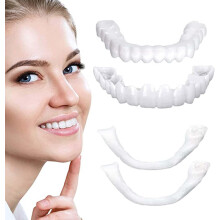 Fake Teeth Temporary Veneers for Missing Teeth, Adjustable Secure Fit, and Bottom Set, 2 Pairs