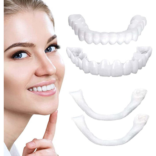 Fake Teeth Temporary Veneers for Missing Teeth, Adjustable Secure Fit,  and Bottom Set, 2 Pairs