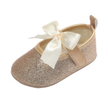 Baby Girl Princess Shoes with Bowknot, Soft Sole NonSlip Prewalker for Toddlers, Gold, 12 Months