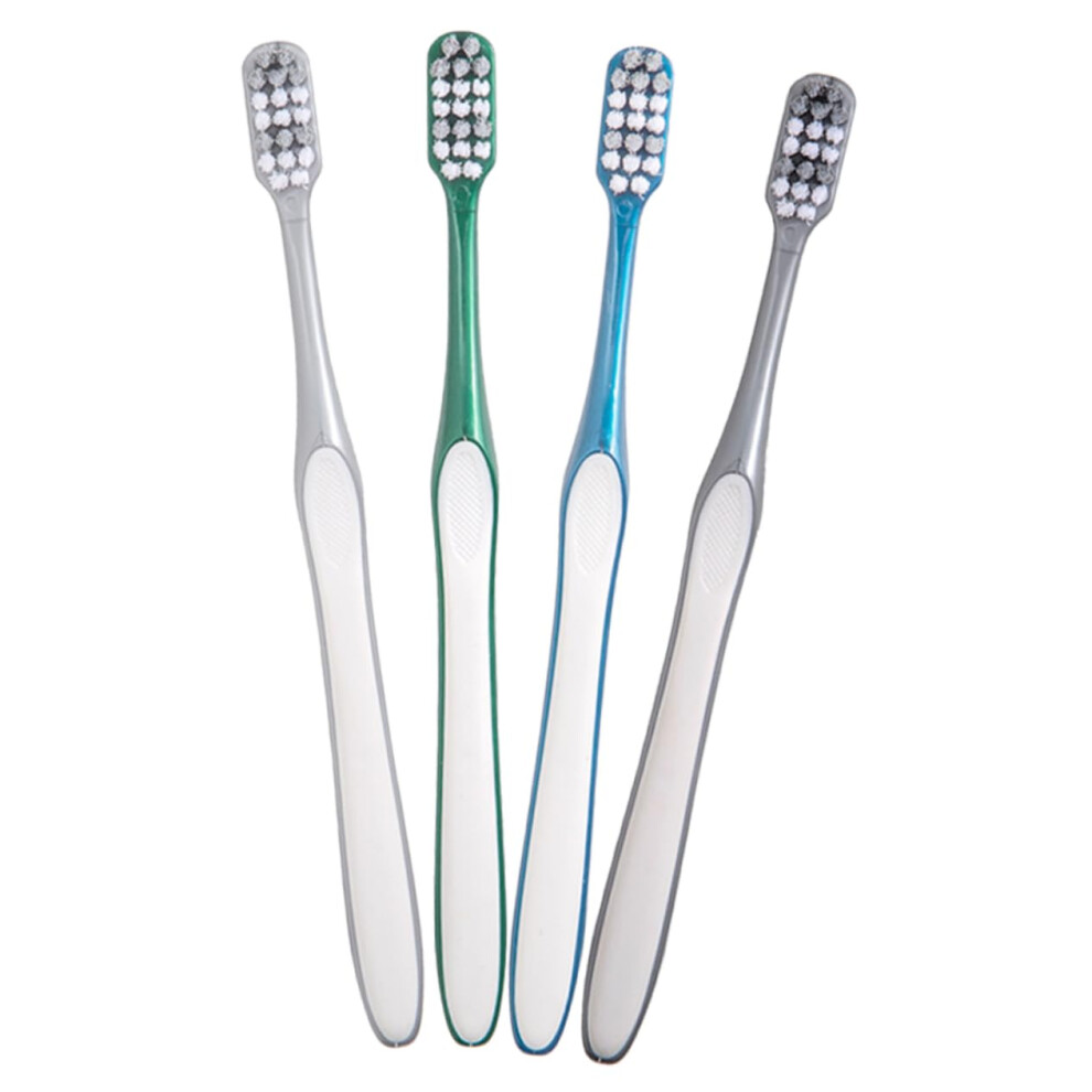 4pcs Hard Bristle Travel Toothbrush for Adults Men with Ergonomic Non Slip Handle