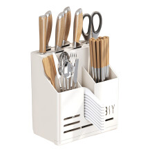 (One Size, White) Kitchen Knife Block Utensil Holder Modern Utensil Hanger Organizer with Detachable Tray for Home