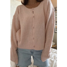(L, Pink) Gilet femme tendance, col rond, manches longues, manteau doux décontracté pour l'automne