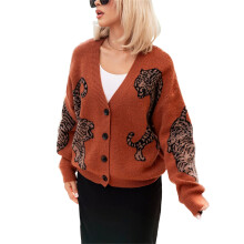 (L, Orange) Pulls boutonnés femmes, cardigans maille manches longues, imprimé tigre, légers et décontractés, idéals automne et streetwear.