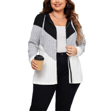 (XXXL, Gray) Damen-Cardigan in Übergröße, und Kapuze.