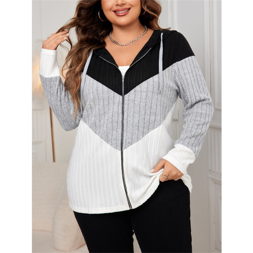 (XL, Gray) Γυναικείο πλεκτό μπουφάν και κουκούλα. 2
