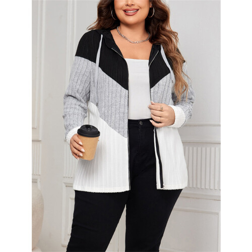 (XL, Gray) Γυναικείο πλεκτό μπουφάν και κουκούλα. 1