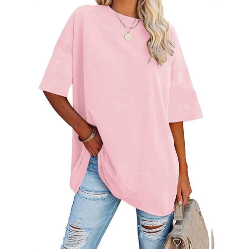 Γυναικεία oversized μπλουζάκια με χαλαρή γραμμή, κοντομάνικο μπλουζάκι με λαιμόκοψη