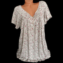 Top estivi da donna, top da donna taglie forti, top a maniche corte con scollo a V, camicette alla moda con stampa floreale, magliette casual, camicie