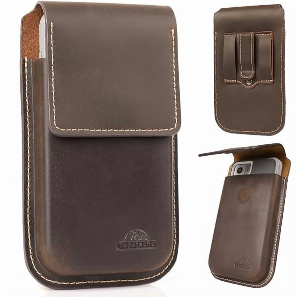 Leather Phone Holster With Belt Clip Dark Brown 9122141326243