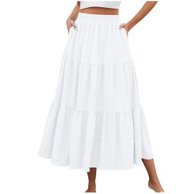 Damkjolar Hög midja Lång Maxikjol Enfärgad Böljande Strand Casual Elastisk Midja Med Fickor A-linjekjol För Damer Boho Semesterkjol