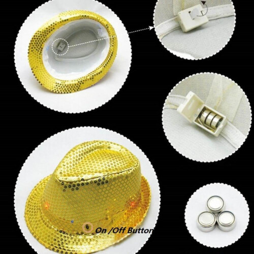 Φόρεμα Fedora Trilby με πούλιες και φωτισμό LED που αναβοσβήνει, καπέλο για πάρτι και 1