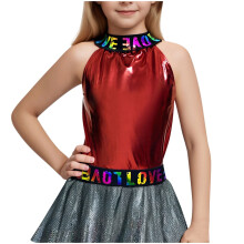 Kindertop, danstop met opvallende letters en reliëfprint voor meisjes, mouwloze blouse zonder schouders, geschikt voor kinderen van 4-14 jaar.