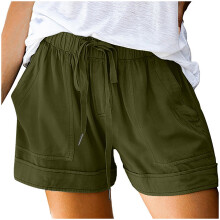Shorts femininos de verão plus size, cintura média, confortáveis, com cordão e elástico, cor sólida, para praia, leves, casuais e folgados, com