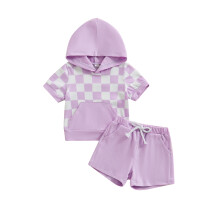 (18-24 Months, Purple) Σετ καλοκαιρινών σορτς σχέδιο σκακιέρας.