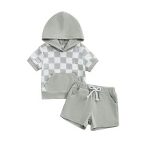 (12-18 Months, Gray) Σετ καλοκαιρινών σορτς σχέδιο σκακιέρας.