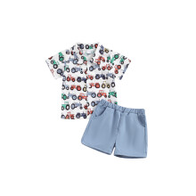 (12-18 Months, Blue) Conjunto de verano corto elástico.