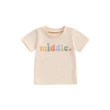 (18-24 Months, Beige) Letní ležérní topy pro malé chlapce s krátkým rukávem, barevným potiskem a volným střihem