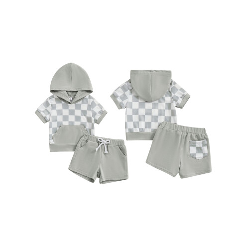 (12-18 Months, Gray) Σετ καλοκαιρινών σορτς σχέδιο σκακιέρας. 1