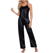 Női selyem pizsama szett 2 darabos bársony spagettipántos széles szárú hosszú hálóruha S-XL