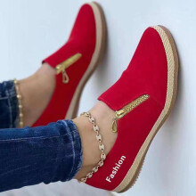 Dame slip-on kanvas sneakers med rund tå, rød, størrelse 39