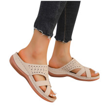Sandales compensées pour femmes, sandales tendance printemps décontractées, bout rond, bout ouvert, semelle épaisse, talons compensés, beige,