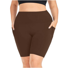 Shorts de ioga femininos, tamanho grande, com secagem rápida, elásticos e com bolsos na parte inferior, ideais para fitness e esportes.