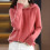 Damen-Kapuzenpullover, modischer Strickpullover mit langen Ärmeln, einfarbig, trendiger Freizeitpullover für den Herbst / Rosa 5