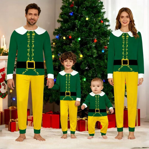 Kids Elf Holiday Pajama Set Long Sleeve Pullover Pants 1