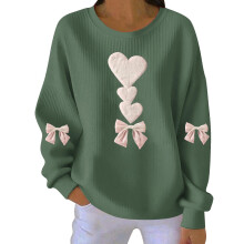 Damen-Sweatshirt zum Valentinstag mit Herzprint, geripptem Rundhalsausschnitt, lässigem Langarm-Pullover