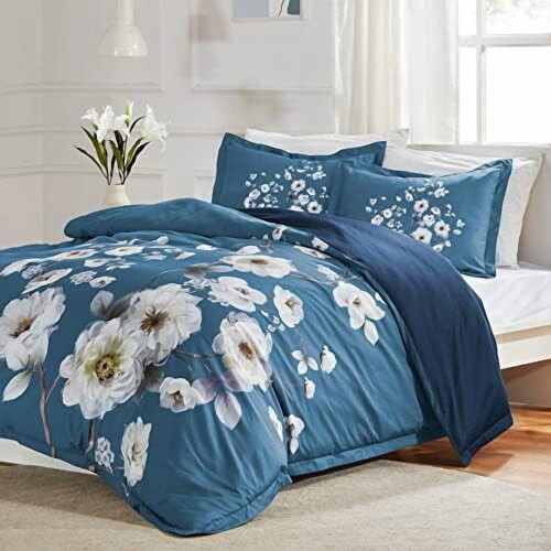 Housse de couette à motif floral, microfibre 120 g/m² avec fermeture éclair et
