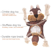Stuffless Dog Toys for Puppy, Crinkle Squeaky Dog Chew Toys Squirrel Plush Dog Toy with Rope Knots for Small Dogs