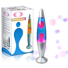 Lampe à détecteur de mouvement 33 cm, cire rose dans liquide bleu, lampe LED en métal argenté, veilleuse de Noël idéale pour enfants et adultes