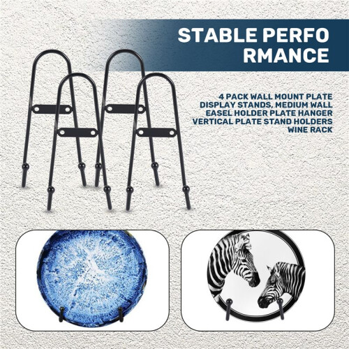 4 Pack Wall Mount Plate Display Stands, Medium Wall Easel Holder Plate Hanger Vertical Plate Stand Holders Wine Rack 2