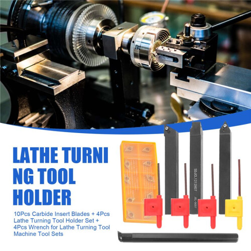 10Pcs Carbide Insert Blades + 4Pcs Lathe Turning Tool Holder Set + 4Pcs Wrench for Lathe Turning Tool Machine Tool Sets 2