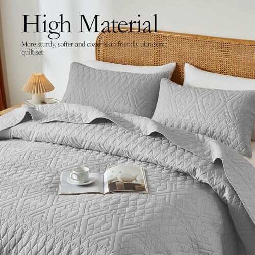 Hellgraues Mikrofaser-Bettwäscheset, 3-teilig, Doppelbett/Queensize 1