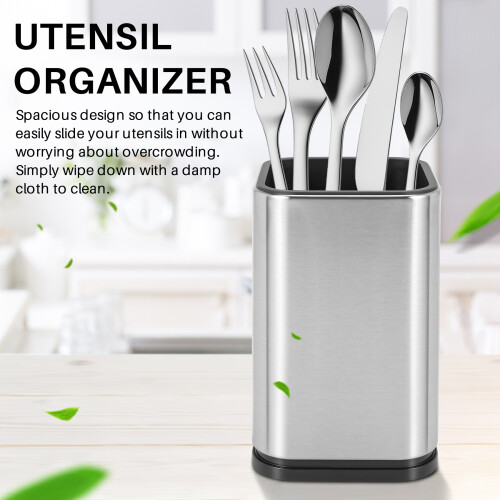 Stainless Steel Kitchen Utensil Holder, Kitchen Cutlery Storage, Utensil Organizer, Modern Rectangular Design,17X11cm 2