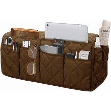 Organisateur d'accoudoir de canapé imperméable avec 14 poches, support de télécommande antidérapant pour fauteuil inclinable – Compatible avec