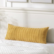 Housse de coussin lombaire en velours côtelé jaune moutarde 51 x 137 cm, style rustique bohème – Compatible avec les coussins lombaires standard