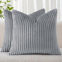 Housses de coussin décoratives de Noël 50 x 50 cm, lot de 2, en flanelle douce et moelleuse, double face, grises