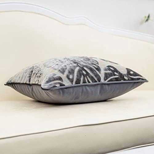 Μαξιλαροθήκη κεντήματος Velvet Leaf 20x20 ίντσες Γκρι Ασημί 1