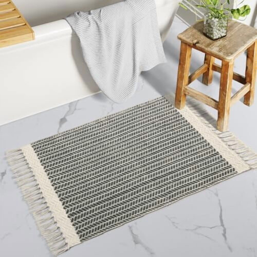 Χαλιά Μπάνιου Boho 2x3 – Πλενόμενο Βαμβακερό Χαλί Εισόδου με Φούντες, Χαλί Αγροικίας