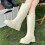 Botas de chuva femininas impermeáveis, antiderrapantes, cano largo, bege. 6